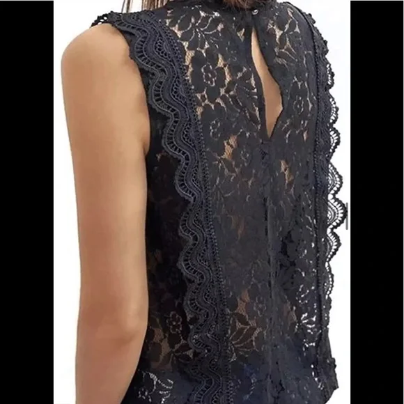 (Last 1) Boho women sleeveless v-neck tank in black lace - Picture 2 of 4